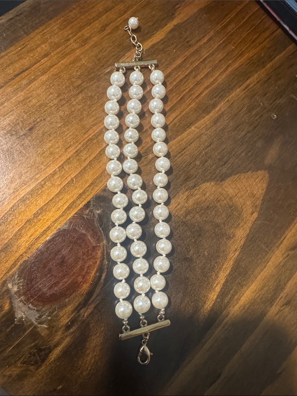 Triple-Row Pearl Bracelet — White Pearls